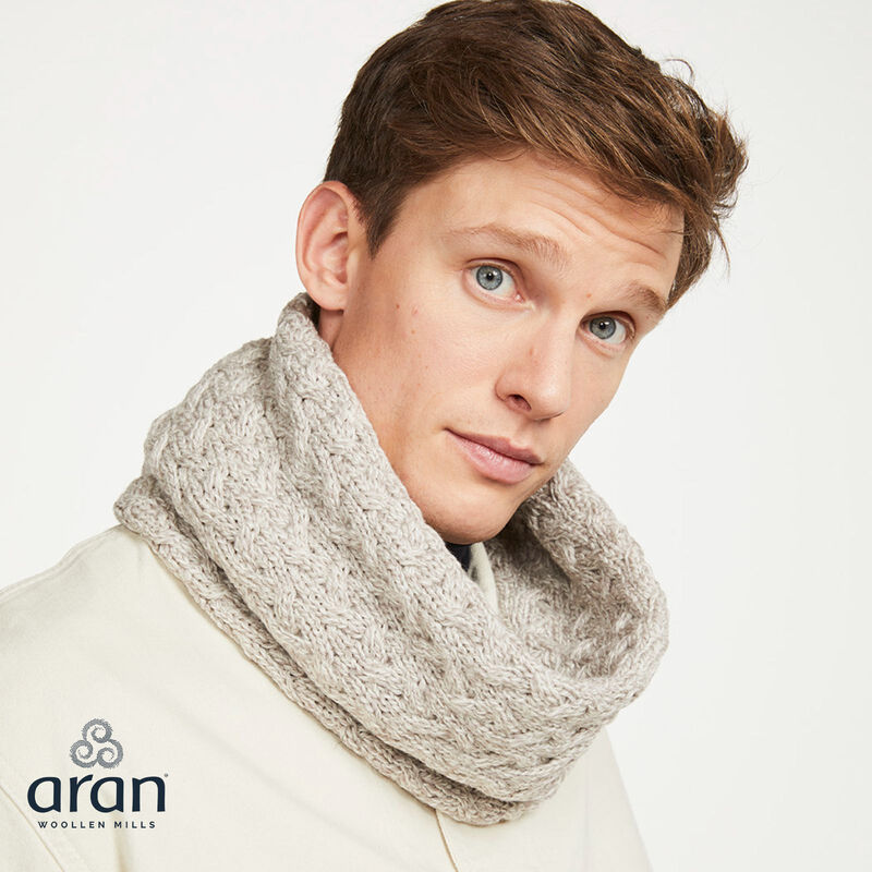 Aran Woollen Mills Super Soft Merino Wool Infinity Cabled Scarf  Oatmeal Colour